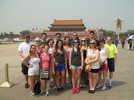 China Studies students outside an ancient pagoda