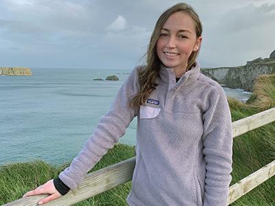 Study abroad student Riley Dambaugh on the coast of Galway, Ireland